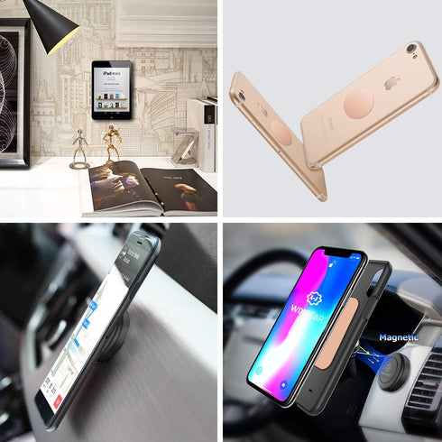 WixGear Mount Metal Plate with Adhesive for Magnetic Cradle-Less Mount - 2 Round & 2 Rectangle (Gold)