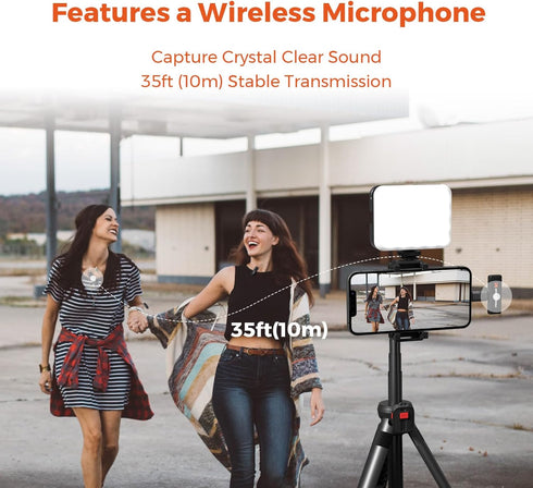 VK10 Vlogging Kit for Smartphone, Fill Light, Microphone, Phone Mount, Tripod, Bluetooth Remote Control