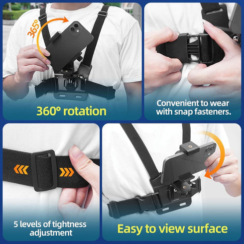 Generic 11 10 9 8/Insta360/DJI Mobile Phone Chest Mount Harness Strap Cell Phone Holder Mount for Video Recording