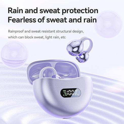 Open Ear Clip Headphones, Wireless Earbuds Bluetooth 5.4, Sports Earphones with Wireless Charging Case, Waterproof
