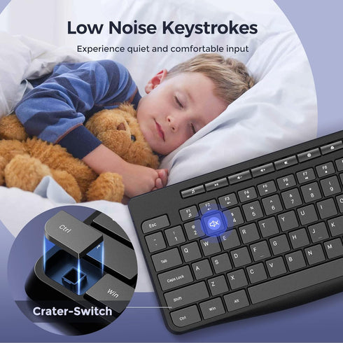 Wired Quiet Multimedia USB Computer Keyboard, Silent with Low Profile Chiclet Keys, Full Size for Laptop/Desktop