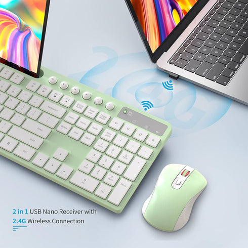 MARVO 2.4G 6 Wireless Keyboard and Mouse Combo, Ergonomic Wireless Computer Keyboard with Phone Tablet Holder, Silent