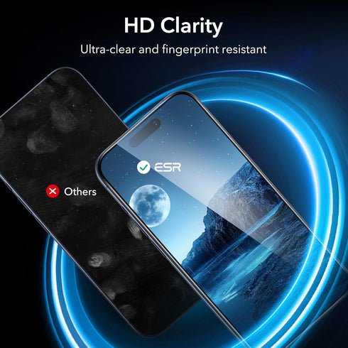 ESR iPhone 15 Pro Screen Protector 3 Pack - Black Edge Tempered Glass, 2.5D Curved, Full-Coverage, Scratch Resistant.
