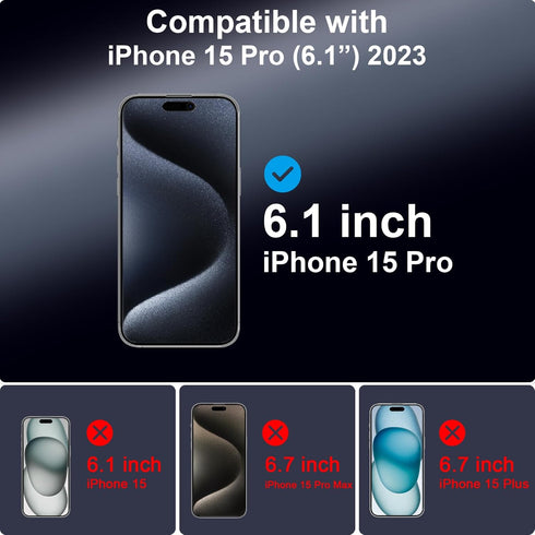 iPhone 15 Pro Privacy Screen Protector, 6.1" Tempered Glass, 9H Hardness, Full Edge to Edge Coverage, Anti-Spy, 2 Pack