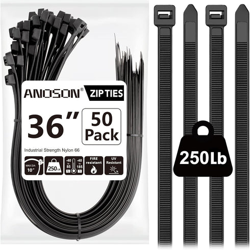 ANOSON Large Zip Ties 36 inch (50 Pack), Long Zip Ties Heavy Duty