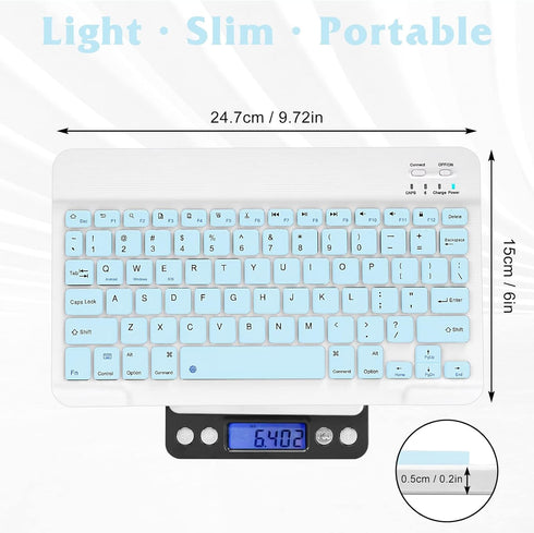 Ultra-Slim Bluetooth Rechargeable Keyboard for Amazon Fire HD 8 (2020/2022) and All Bluetooth Enabled Devices - Blue