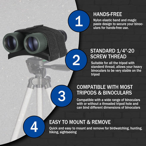 Universal Binocular Tripod Mount - 1/4-20 for Stable Connecting Binocular and Tripod, Compatible with Most