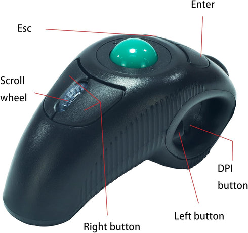 YUMQUA 2.4GHz Finger Handheld Mouse, Trackball Mouse Wireless, USB Wireless Fingertip with Roller Ball Hand Held Air