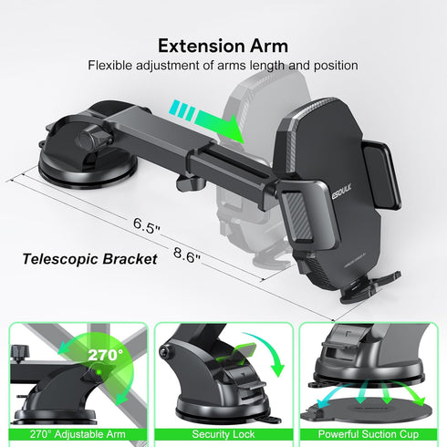 Esoulk 15W Wireless Car Charger Phone Mount, Fast Charging Car Mount Charger with Auto Clamping, Car Charger Phone