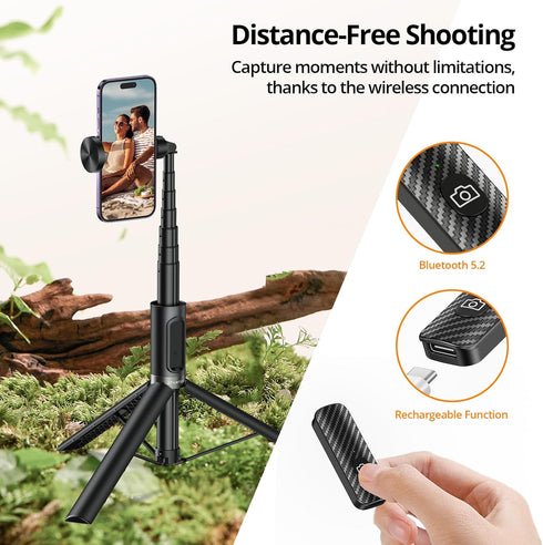 ATUMTEK 55" Selfie Stick Tripod, All-in-one Extendable Aluminum Phone Tripod with Rechargeable Bluetooth Remote for iPhone, Samsung, Google, LG, Sony and More, Fitting 4.7-7 inch Smartphones, Black