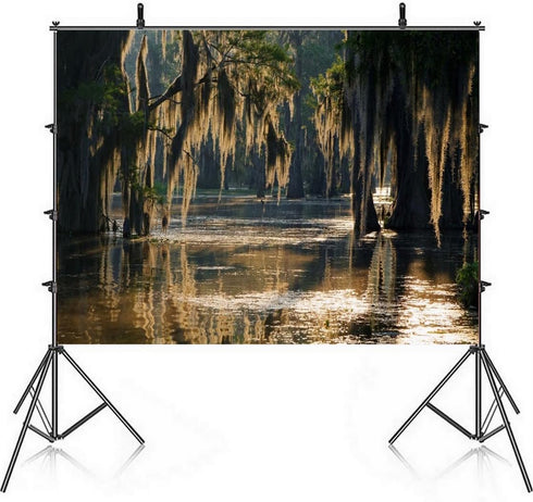 7x5ft Swamp Landscape Backdrop, Jungle Trees Woodland Forest Rainforest Photography Studio Background Party