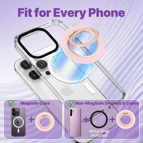 Jsoerpay Ultra-Thin Magnetic Phone Grip for MagSafe, Strong Magnet Phone Ring Holder, Includes Metal Ring Compatible