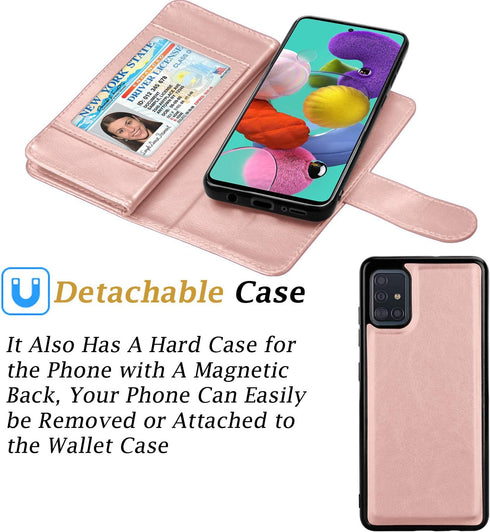 Takfox Galaxy A71 5G Case, PU Leather Wallet Case with 9 Card Slots and Lanyard for Samsung Galaxy A71 5G-Rose Gold