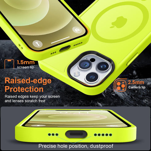 Vooii iPhone 12 Pro Max Case - Slim Translucent Matte, Fluorescent Green, Magsafe Compatible, with Screen & Camera