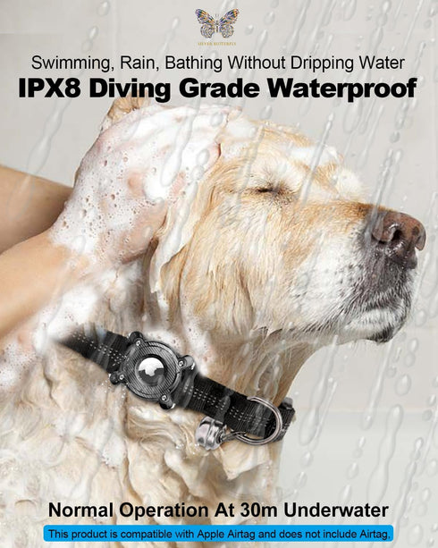 IPX8 Waterproof Airtag Holder for Dog Collar, Removable Metal Buckle Strap, Ultralight Hard TPU Compatible with Apple