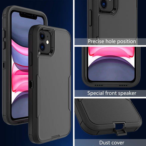 iPhone 11 Case, Heavy Duty Shockproof Protective Phone Case with Dual Layer Protection - Black