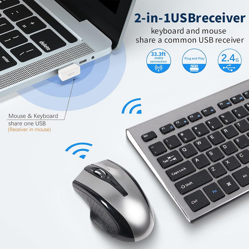 KANGRUI Wireless Keyboard and Mouse Combo - 17 inch Full Size 2.4G USB Ergonomic Slim Silent Wireless Keyboard and