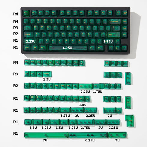 Transparent Green Keycaps, Backlit Clear Crystal Keycap, 156 Keys PBT Cherry Profile Custom Keyboard Keycap Set for 60%