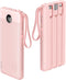 VRURC Portable Charger 10000mAh Slim LED Display Power Bank with 5 Output 2 Input, Built-in Cables, Pink