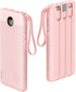 VRURC Portable Charger 10000mAh Slim LED Display Power Bank with 5 Output 2 Input, Built-in Cables, Pink