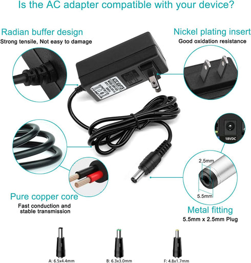 18V DC Adapter Charger Compatible for Altec Lansing Rockbox XL IMW999, Altec Lansing IMW889 Bluetooth Speakers, Brookstone Big Blue Studio Speaker & More 18V 2a Power Supply Charging Cable Cord