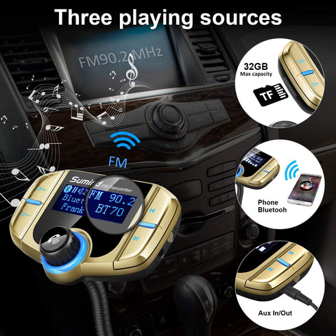 Upgraded Bluetooth FM Transmitter - Wireless Radio Adapter with 1.7'' Display, QC3.0, Smart Dual USB Ports, AUX