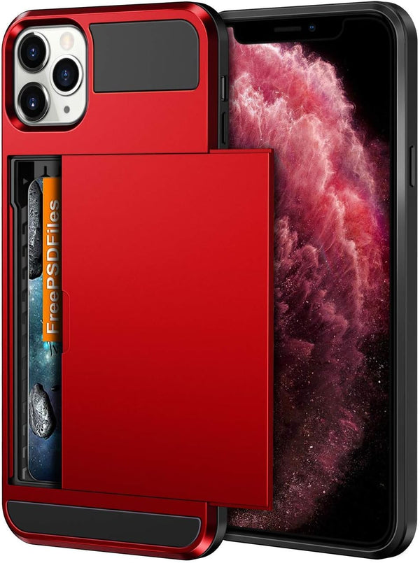 Vofolen Case for iPhone 11 Pro Max - Wallet Credit Card Holder Slot Sliding Door Hidden Pocket Protective Hard Shell