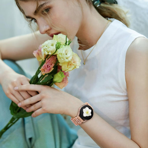 DaQin Flower Engraved Band for Samsung Galaxy Watch 7/FE 6 5 4 40mm 44mm, Active 2, 20mm Soft Silicone Strap
