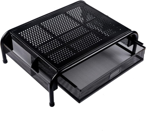 Metal Mesh Monitor Riser with Drawer - Desk Organizer for Optimal Viewing