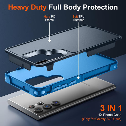Designed for Samsung Galaxy S22 Ultra Case, 12 FT Military Grade Drop Protection, Dual Layer Heavy Duty Phone Case