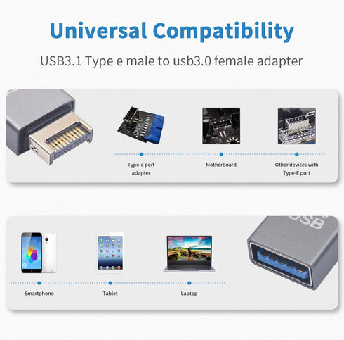 Duttek USB 3.1 Motherboard Adapter Converter 1 Pack, 10Gbps High Speed USB Type-E Male to USB3.0 Female Adapter