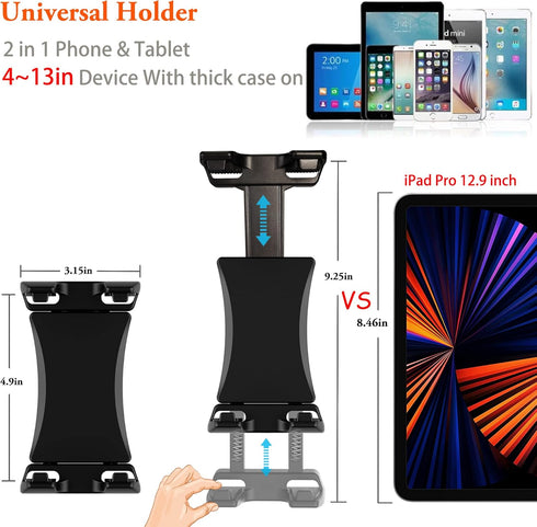 Peastrex Adjustable iPad Holder for Mic Stand, Rotatable Tablet Phone Mount with Super Handle Clamp for 4 to 13.5inch