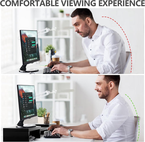 TAVR Dual Monitor Stand Riser for 2 Monitors, Adjustable Length and Angle, 3 Shelf, Black