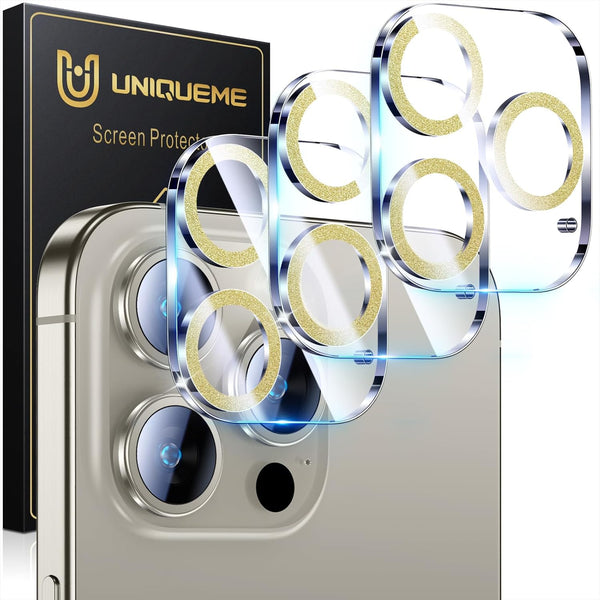 UniqueMe for 3 Pack iPhone 15 Pro/iPhone 15 Pro Max Camera Lens Protector, 9H Tempered Glass Camera Cover