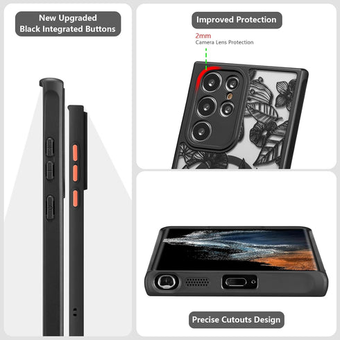 XIZYO Floral Rose Magnetic Case for Samsung Galaxy S23 Ultra, Slim TPU, Shockproof, MagSafe Compatible, Black Aesthetic.