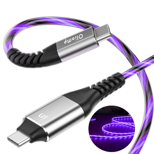 USB C to USB C Fast Charging Cable 6ft 60W 3A with LED Light Up Charger for Samsung Galaxy S23/S22/S21/S20/MacBook Pro