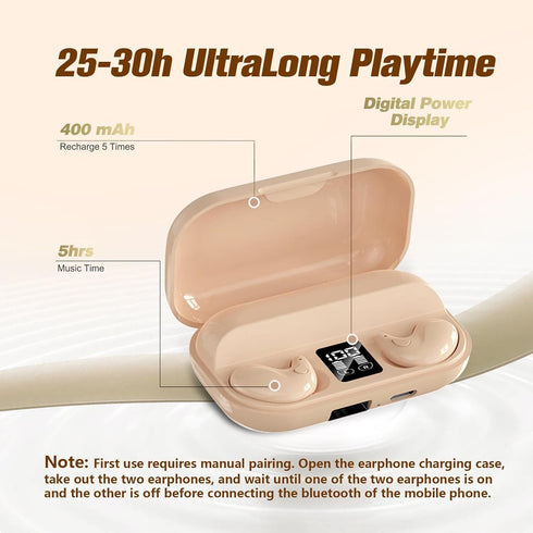 Nude Sleep Hidden Headphones, Wireless Invisible Earbuds for Sleeping, Tiny Earbuds for Side Sleepers, Smallest