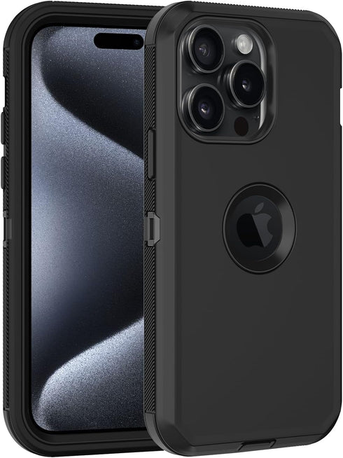 iPhone 15 Pro Case - Heavy Duty, Full Body Rugged, Built-in Screen Protector, Shockproof, Dustproof, Black, 6.1”