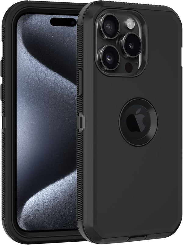 iPhone 15 Pro Case - Heavy Duty, Full Body Rugged, Built-in Screen Protector, Shockproof, Dustproof, Black, 6.1”