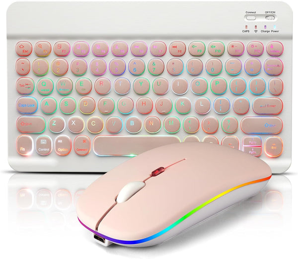 Bluetooth Keyboard and Mouse Combo for iPad, Rechargeable Wireless with 7-Color Backlit Compatible with iPad/iPhone