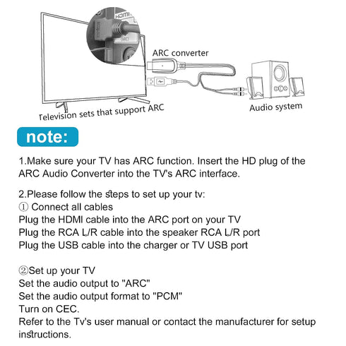 192KHz 3.4ft/1.05m [PCM HDMI ARC to RCA Audio Converter for TV to Soundbar, Plug & Play ARC to L/R Stereo RCA Male
