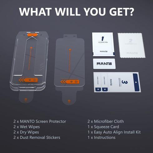 MANTO 2 Pack HD Clear Screen Protector for iPhone 15 Pro Max 6.7" - Shatterproof, Anti-Scratch, Easy Install, Case