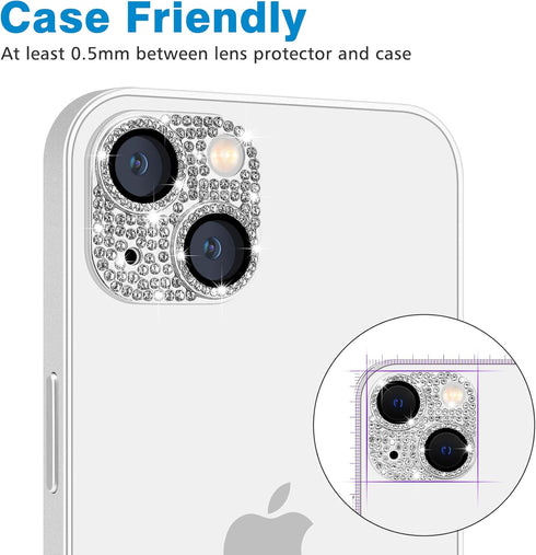 Bling 3D Rhinestone Sparkle Diamond Camera Lens Protector for iPhone 13 & Mini, 9H Tempered Glass, Shockproof Cover