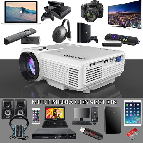 Mini Portable Projector, Full HD 1080P Supported, Home Theater Compatible with TV Stick, Phone, Games, HDMI, AV