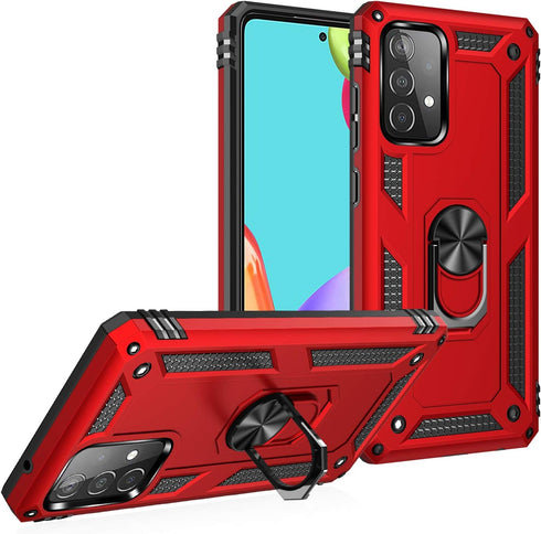 Military Grade Drop Impact for Samsung Galaxy A52 5G Case 360 Metal Rotating Ring Kickstand Holder Armor Heavy Duty Shockproof Case for Galaxy A52 5G/4G Phone Case (Red)
