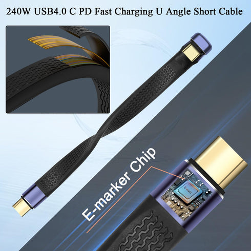 QIANRENON 240W USB4.0 C PD Fast Charging Cable, 40Gbps Type C U Angle Short Cable for Phone Thunderbolt 3/4, 13cm/5.1in