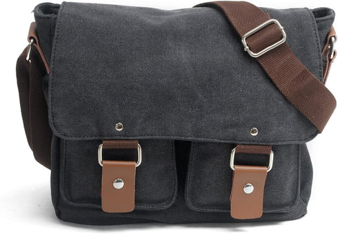 Peacechaos Vintage Canvas Leather Trim DSLR SLR Shockproof Camera Shoulder Messenger Bag