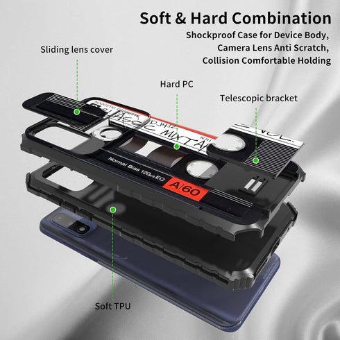 for Samsung S22 Ultra Case, Galaxy S22 Ultra Phone Case with Slide Camera Cover Built-in Kickstand Dual Layer Hybrid Shockproof Protective Case for Samsung Galaxy S22 Ultra,Retro Audio Cassette