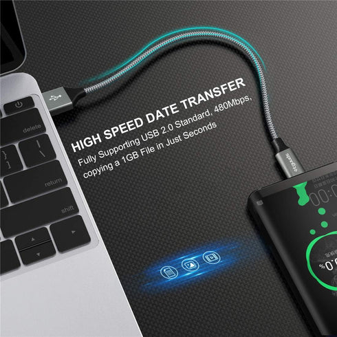 etguuds 1ft Short USB C Cable 2-Pack, 4.2A Fast Charging, Nylon Braided, Compatible with Samsung Galaxy S20, S10, Note