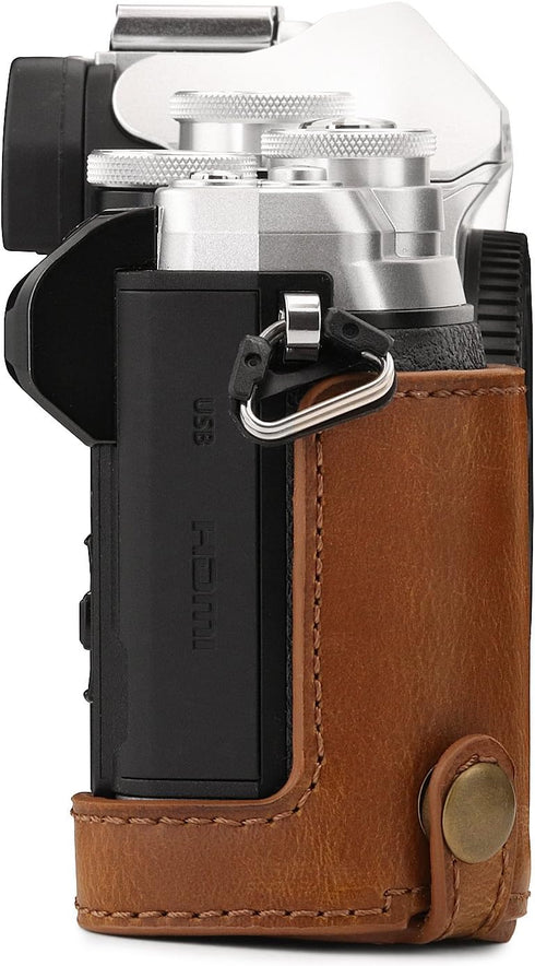 MegaGear MG1352 Olympus OM-D E-M10 Mark III Leather Camera Half Case and Strap, Light Brown